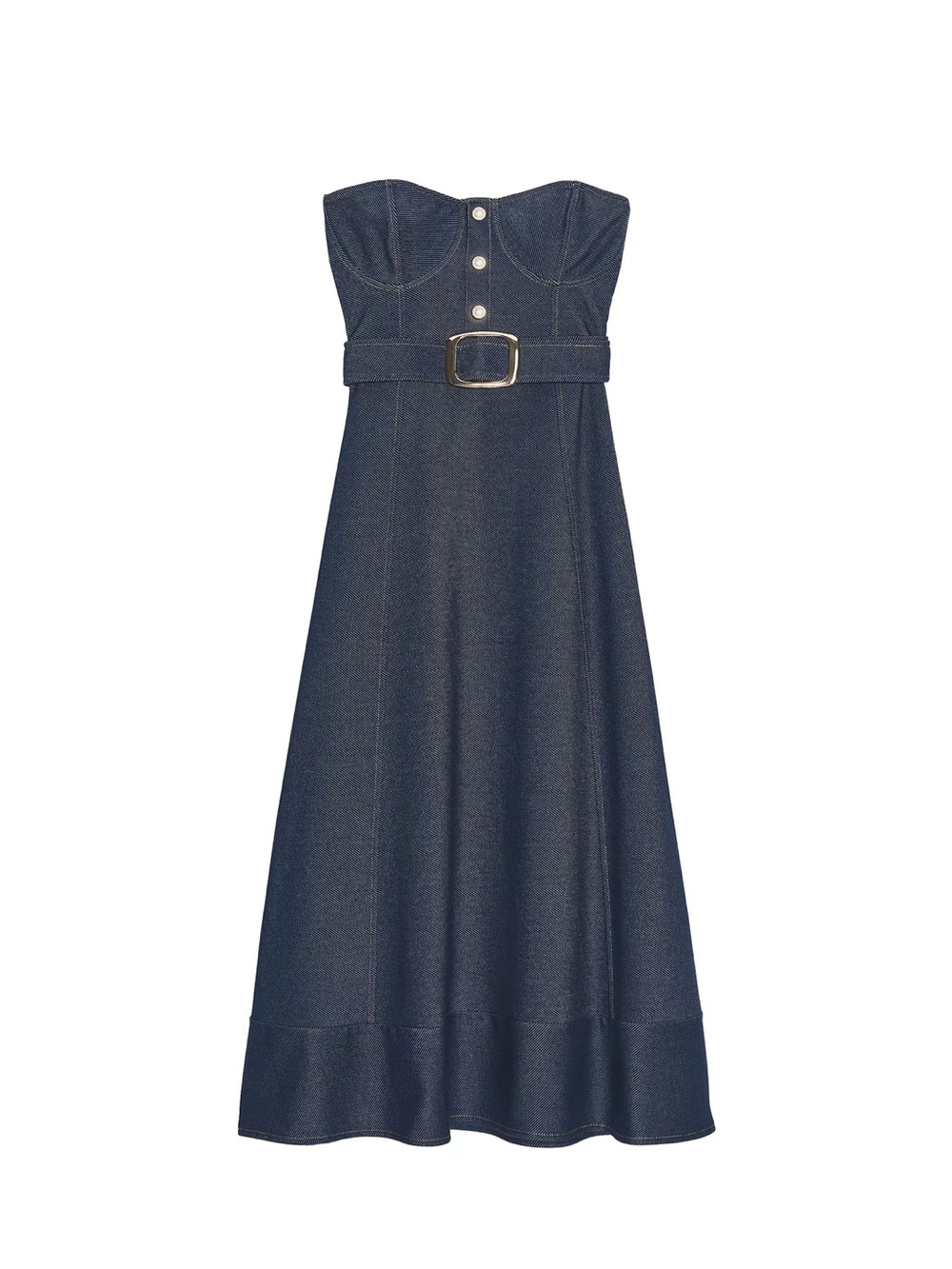 Zara Navy Strapless Denim Belted Maxi Dress